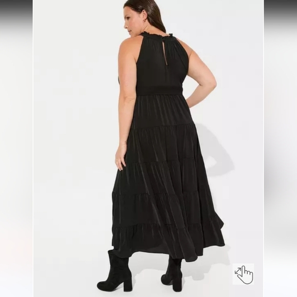 Torrid Tea Length Studio Crepe de Chine Black Dress 2 2X 18-20 - Picture 2 of 7